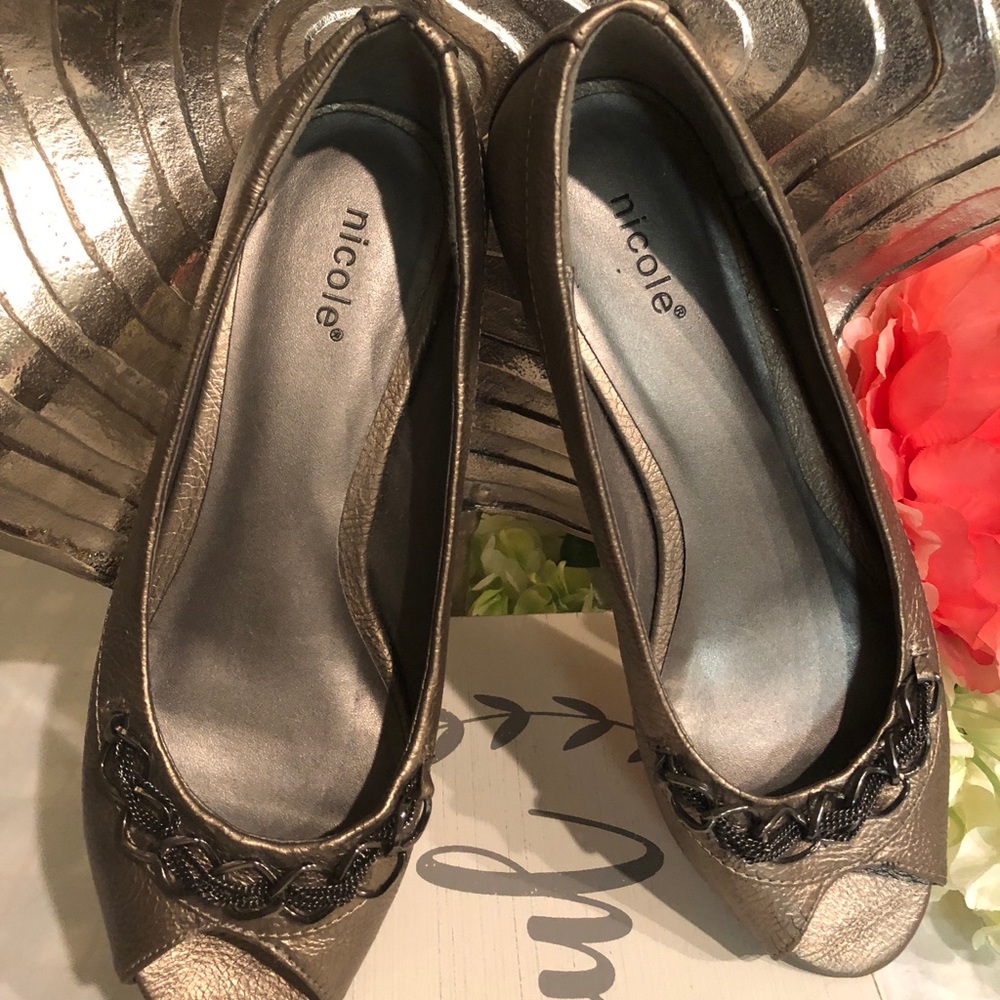 Nicole Bronze Flats, Sz 7.5